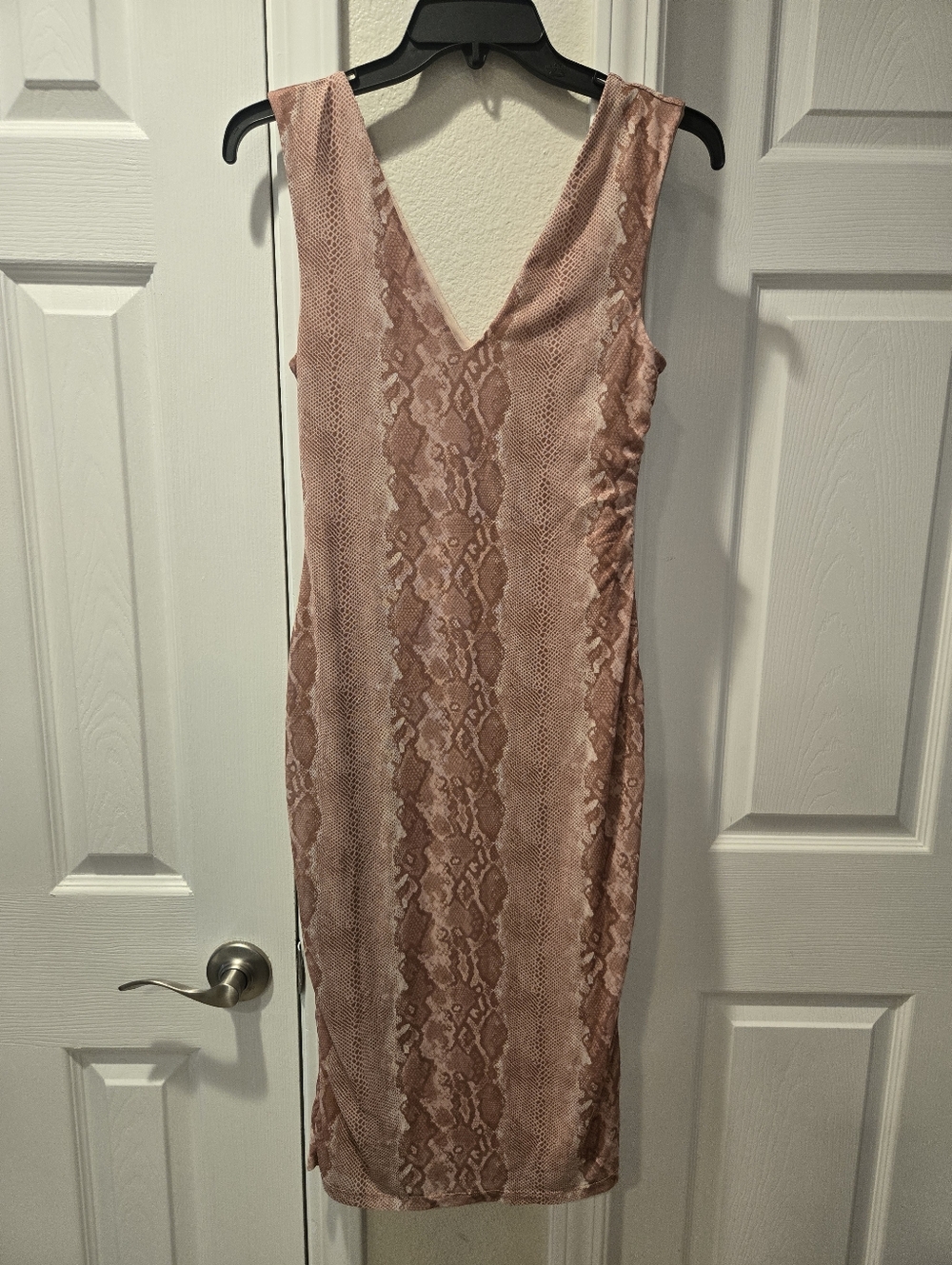 AFRM Sleeveless V-Neck Pink Snake-Print side ruched  Dress